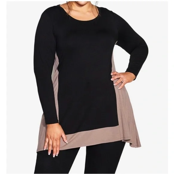 Black and Mocha Color Block Tunic Blouse Top - Picture 3 of 11
